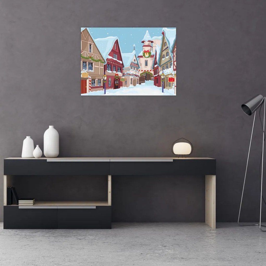 Obraz na szkle - Zimowa aleja (70x50 cm)