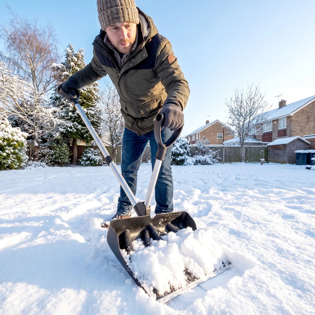 Outsunny Łopata do śniegu 45 cm, tworzywowa łyżka z ergonomicznym uchwytem dodatkowym, odśnieżarka z trzonem aluminiowym i metalową krawędzią | Aosom PL