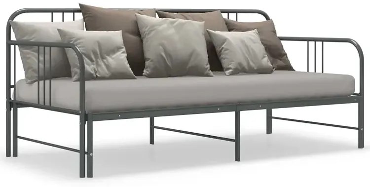 Szare rozkładane metalowe łózko 90x200 cm - Travelo