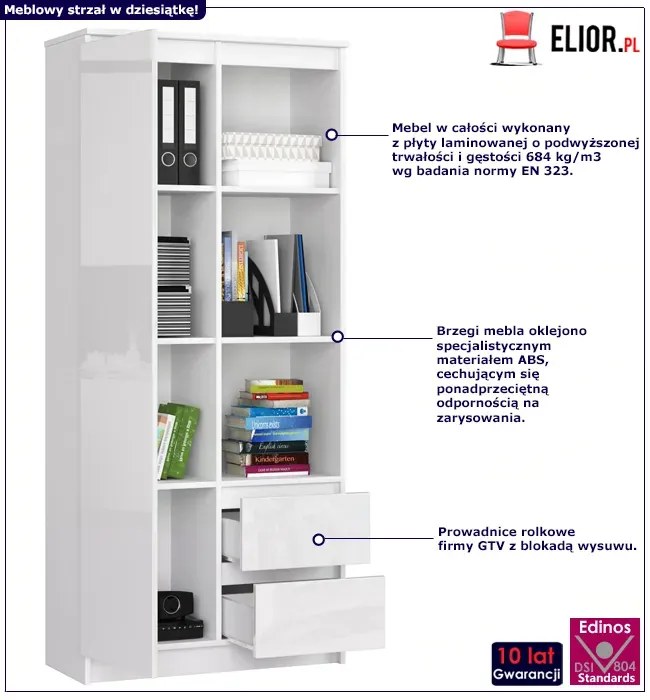 Biały regał do biura z drzwiczkami w połysku - Tiare 4X