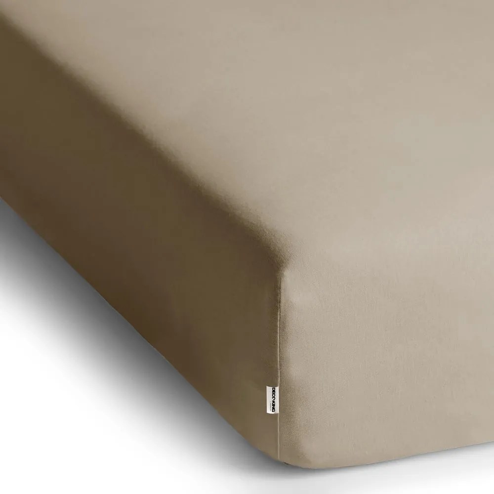 Jasnobrązowe dżersejowe prześcieradło z gumką 200x200 cm Amber – Restilo
