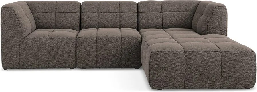 Brązowy narożnik z materiału bouclé (prawostronny/z szezlongiem) Aloha – Makamii