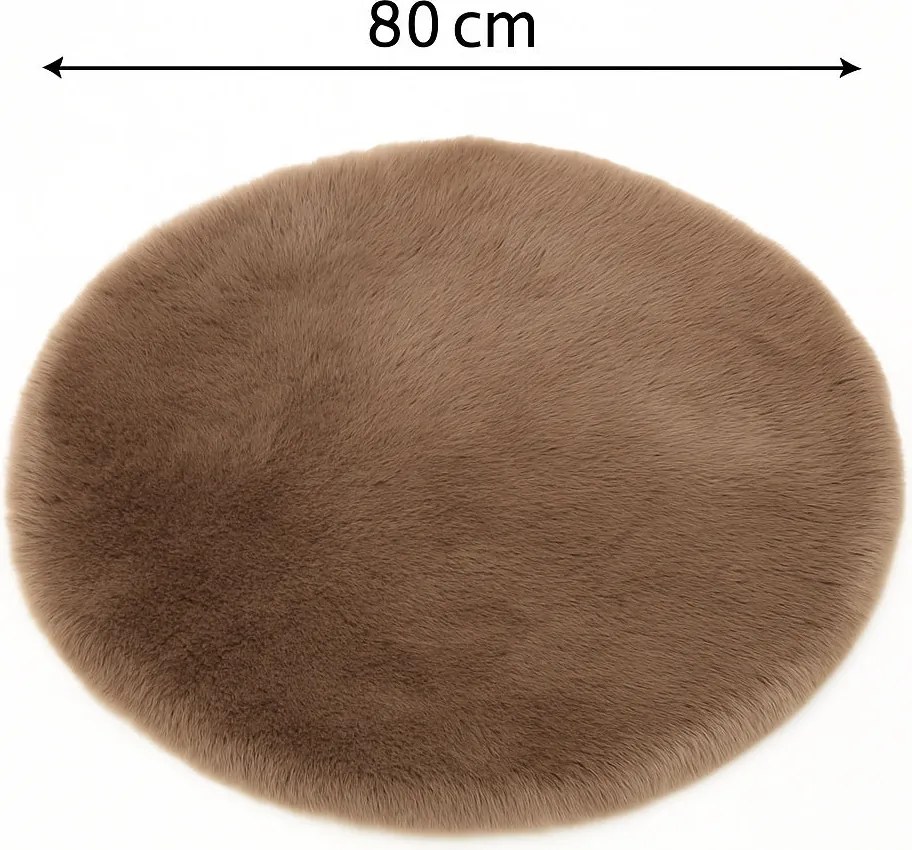 Dywanik futrzany brązowy okrągły FI80cm miękki puszysty guma antypoślizgowa