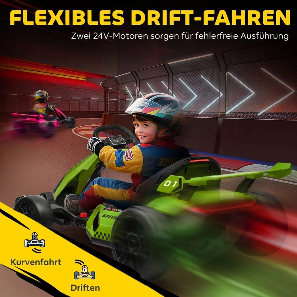 HOMCOM 4 V elektryczny gokart dla dzieci do 12 km/h, gokart z funkcją driftu, 2 silniki, regulowane siedzenie, łagodne ruszanie | Aosom PL