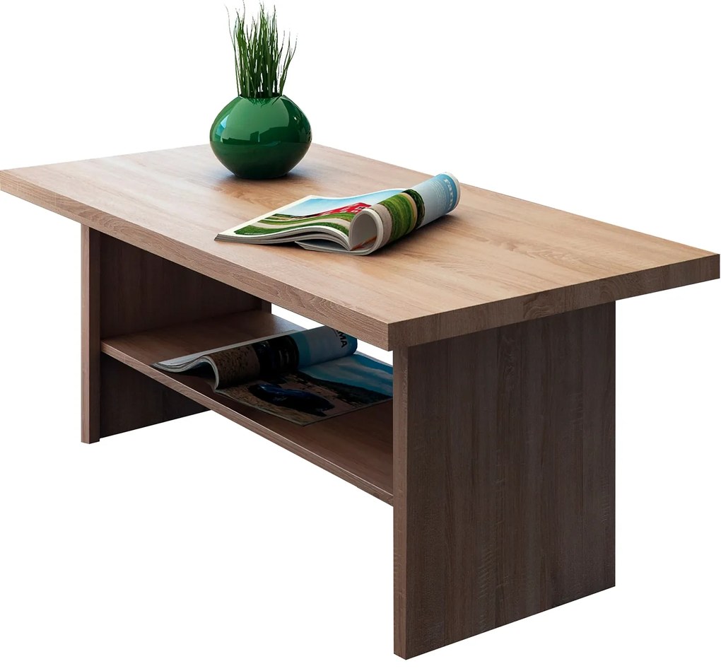 Ława z Półką Drewniana do Salonu ELEGO 115 cm Dąb sonoma Nowoczesna