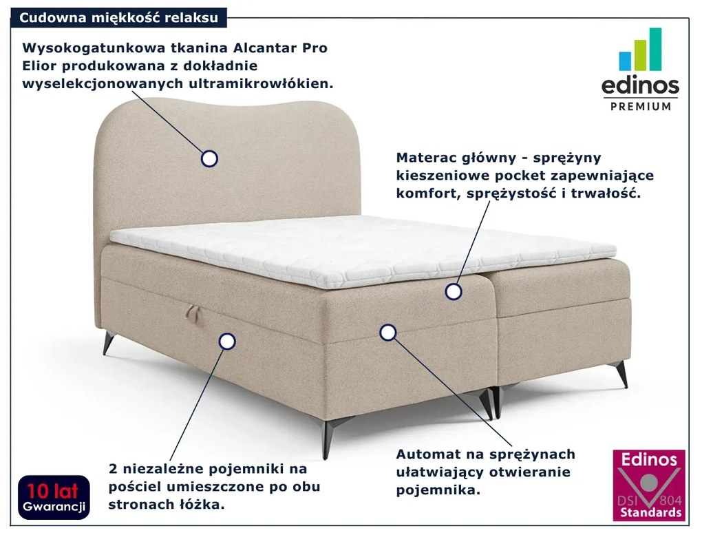 Beżowe łóżko kontynentalne z pojemnikiem 5 rozmiarów K4-M41