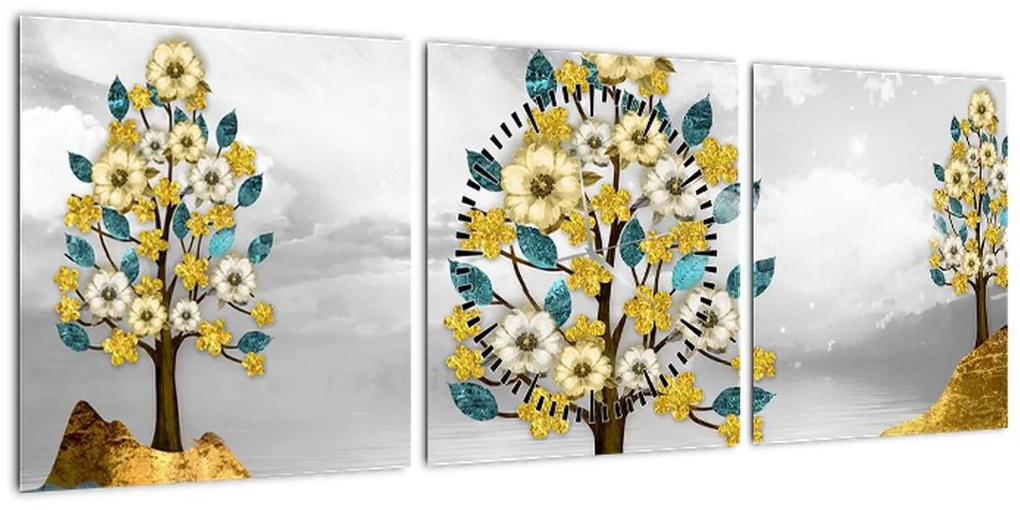 Obraz - Kwitnienie (z zegarem) (90x30 cm)