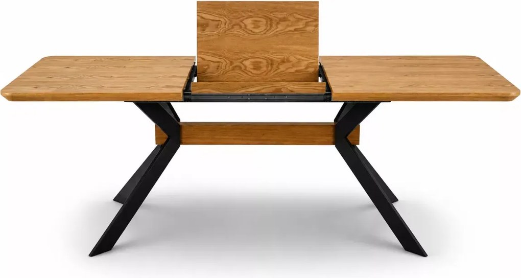 Stół Bacard 160-220x90 cm – rozkładany stół z naturalnym blatem dębowym z okleiny naturalnej i czarnym stelażem