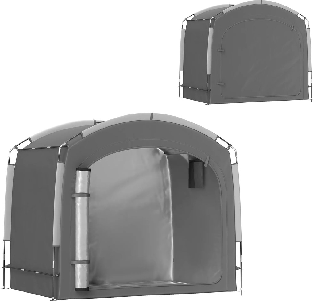 Namiot-garaż na rowery Outsunny przenośny pokrowiec na 3-4 rowery z 2 bocznymi kieszeniami 205 x 140 x 188 cm Ciemnoszary | Aosom PL