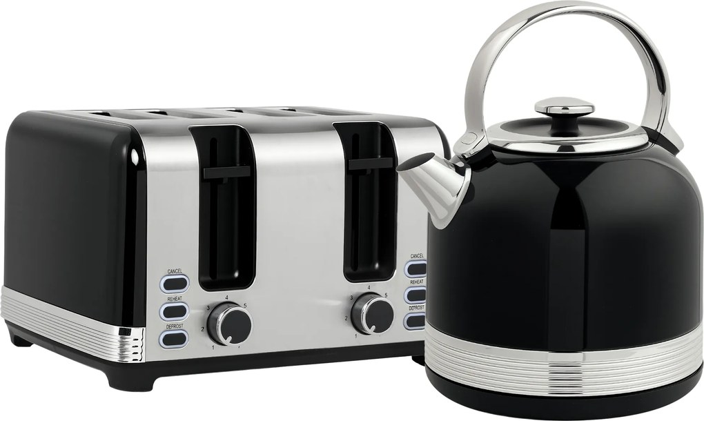 HOMCOM Zestaw czajnika i tostera, 7 poziomów opiekania, 1,7 L, plastik, stal nierdzewna, czarny