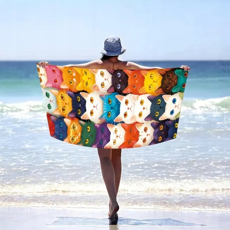 Ręcznik plażowy MEOW 100x180 cm kolorowy, 100% mikrofibra