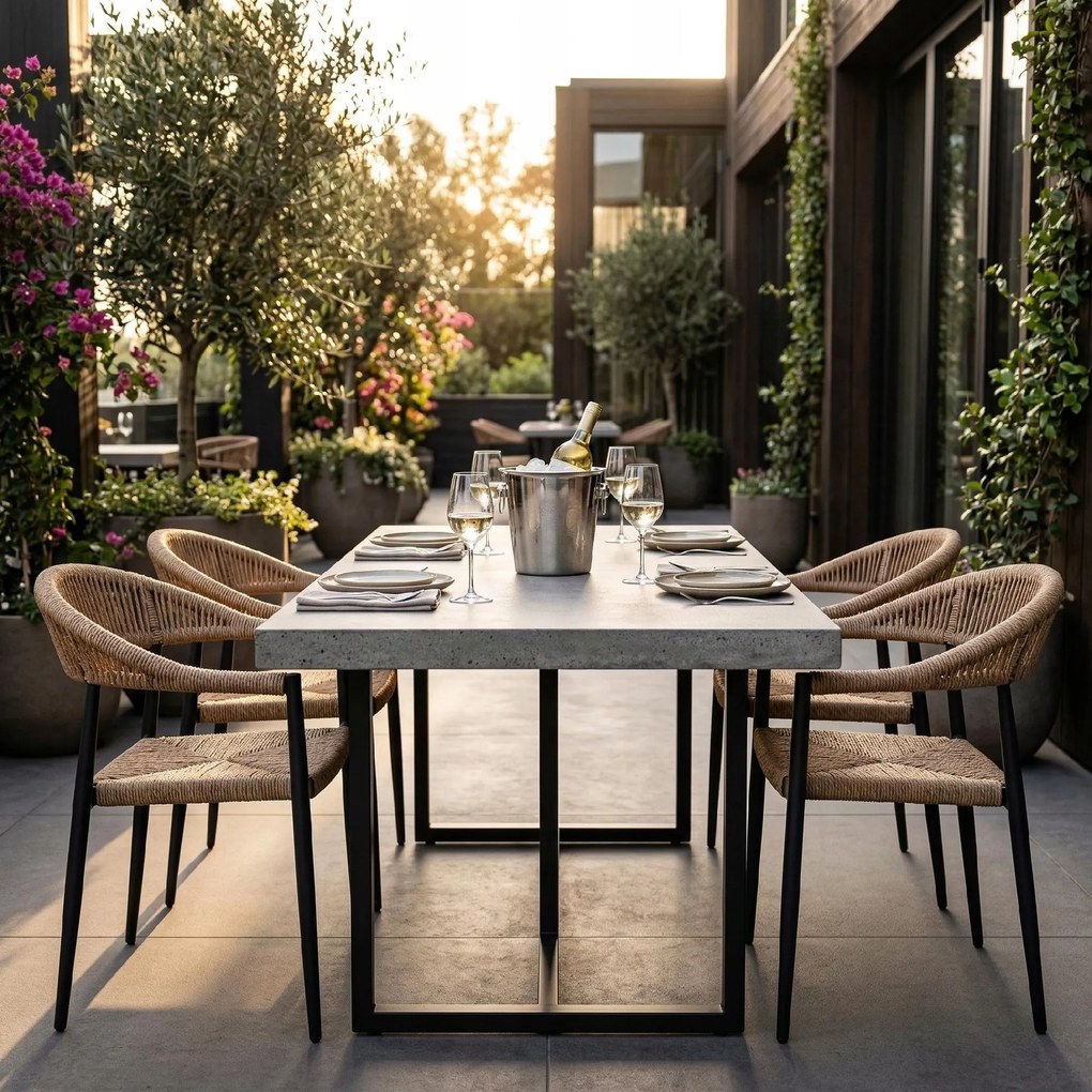 Krzesło Ogrodowe Czarne 56x60x78 cm Plecione Brązowe Sznurki Nowoczesne