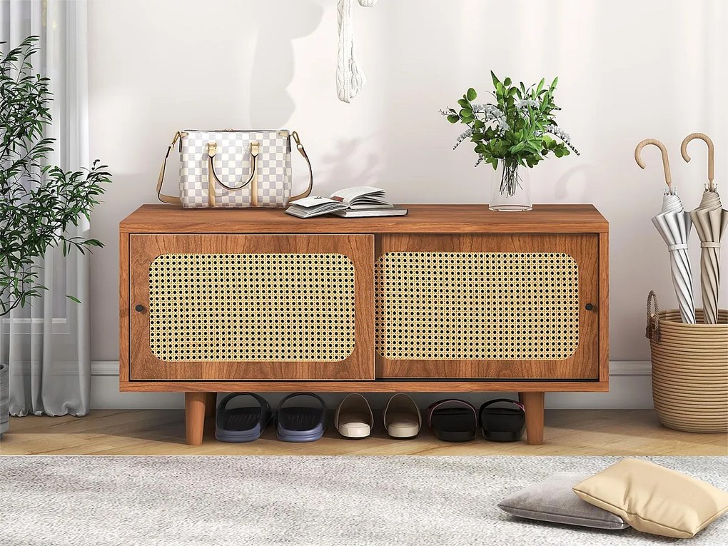 Szafka na buty z 2 drzwiami przesuwnymi - regulowana półka - styl industrialny - brązowa - 104 x 40 x 48 cm