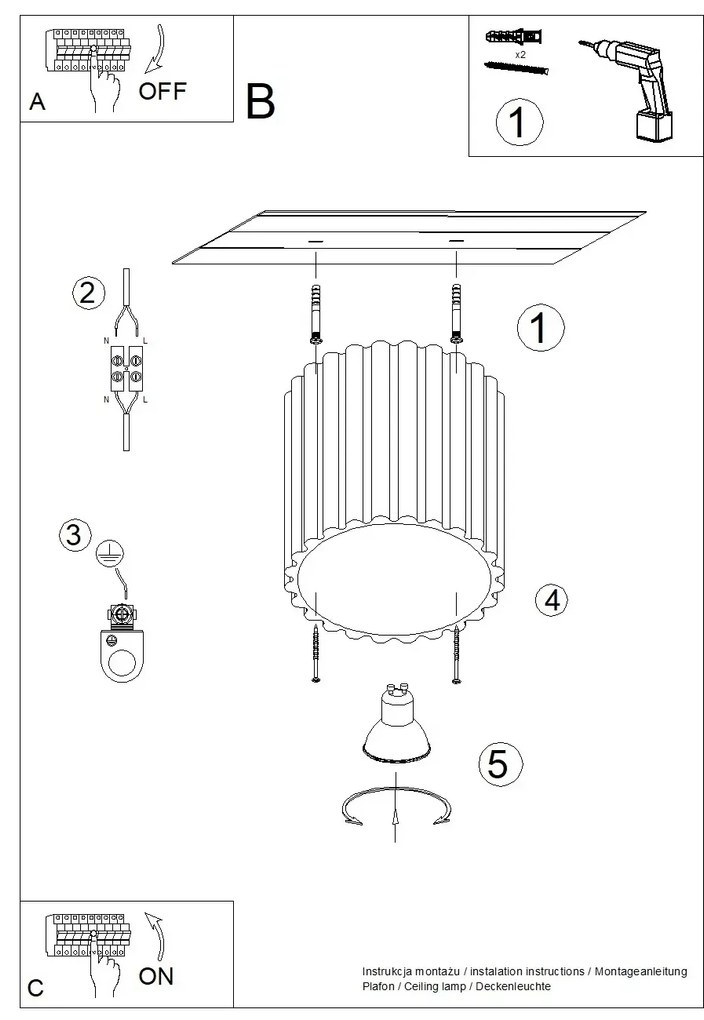 Plafon AURA 1 brzoskwiniowy GU10 ryflowany SOLLUX  LIGHTING