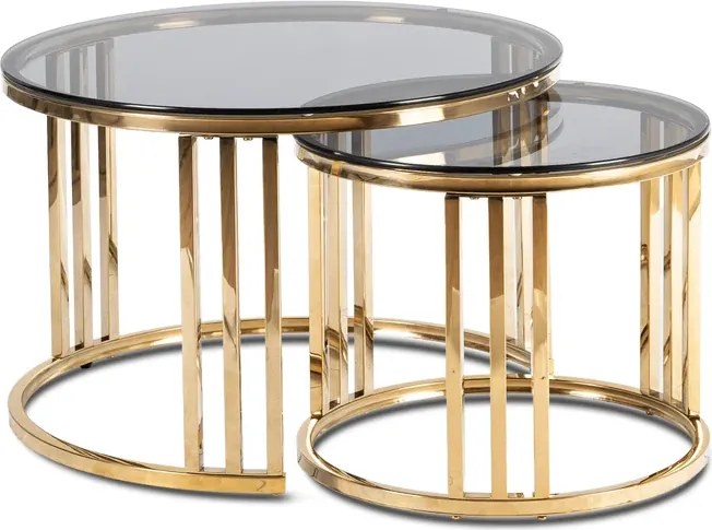 Zestaw Stolików Kawowych TRITON 70 cm/50 cm Szary/Złoty Glamour
