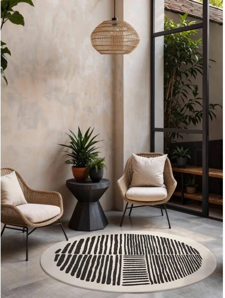 Czarny/kremowy okrągły dywan odpowiedni na zewnątrz ø 200 cm Haringey Bounds – Ted Baker