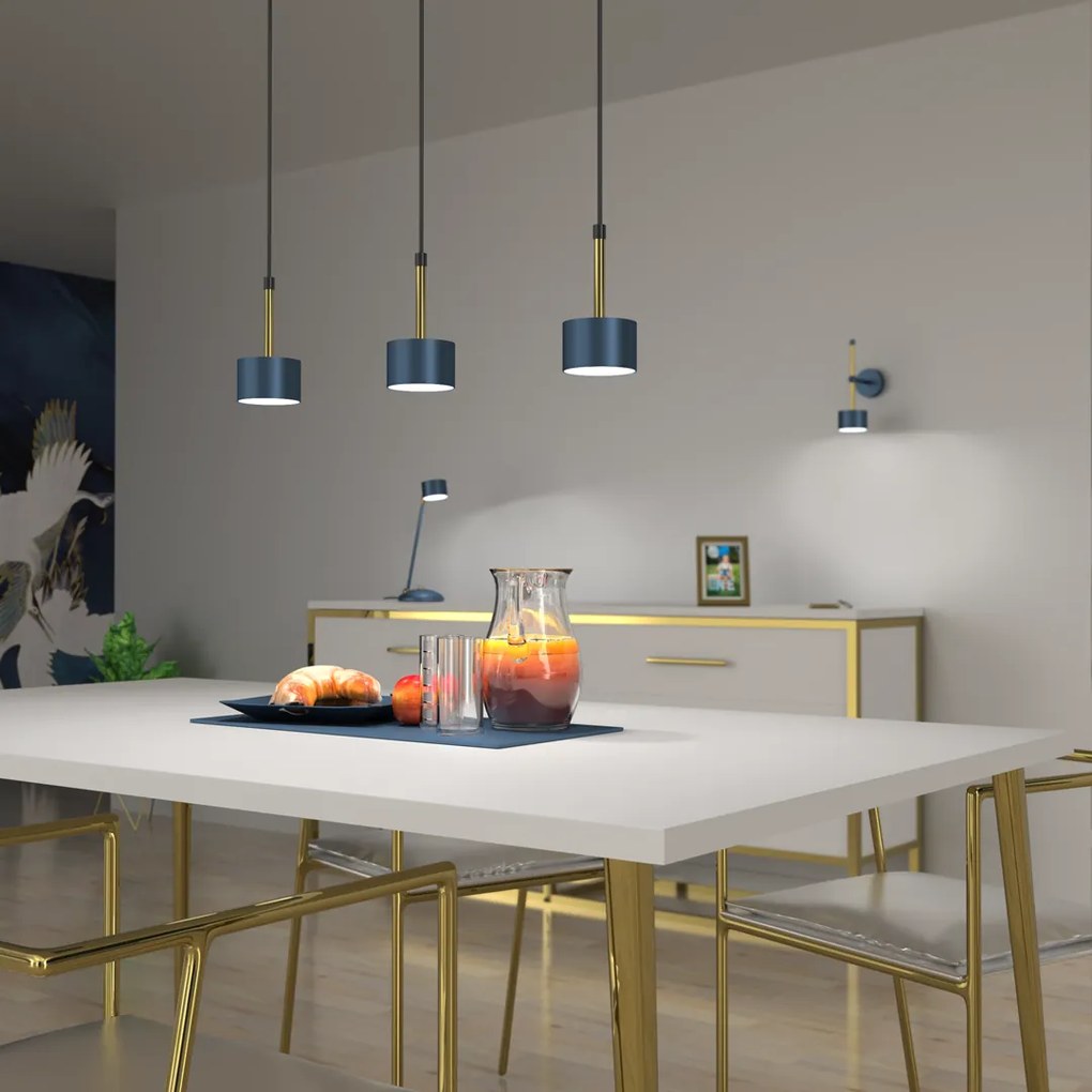 Lampa wisząca ARENA BLUE/GOLD 3xGX53 potrójna, na listwie nad stół, granatowa, złota