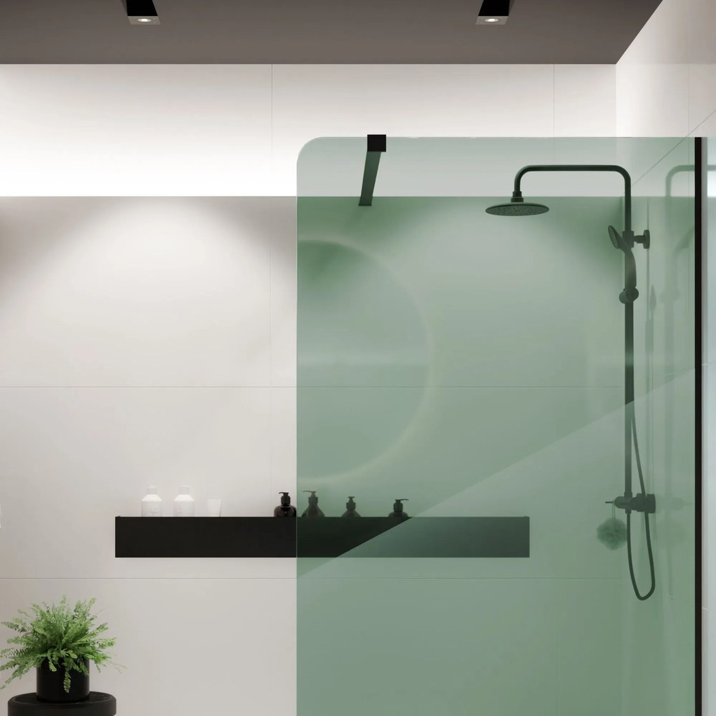 Ścianka prysznicowa WALK IN FIX zielona 8 mm MOLIS NATURE Green Round MASSI I Różne rozmiary : Kolor profili kabiny - czarny, Szerokość ścianki - 100 cm, Typ montażu - WALK in FIX (Do ściany)