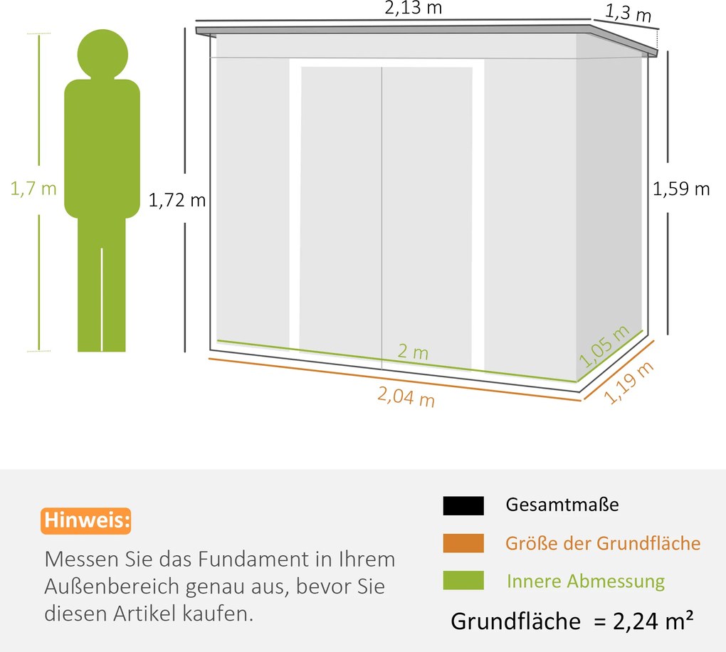 Outsunny Szopa na narzędzia z oknami wentylacyjnymi, drzwiami przesuwnymi, stal ocynkowana, 213 x 130 x 172 cm, Ciemnoszary