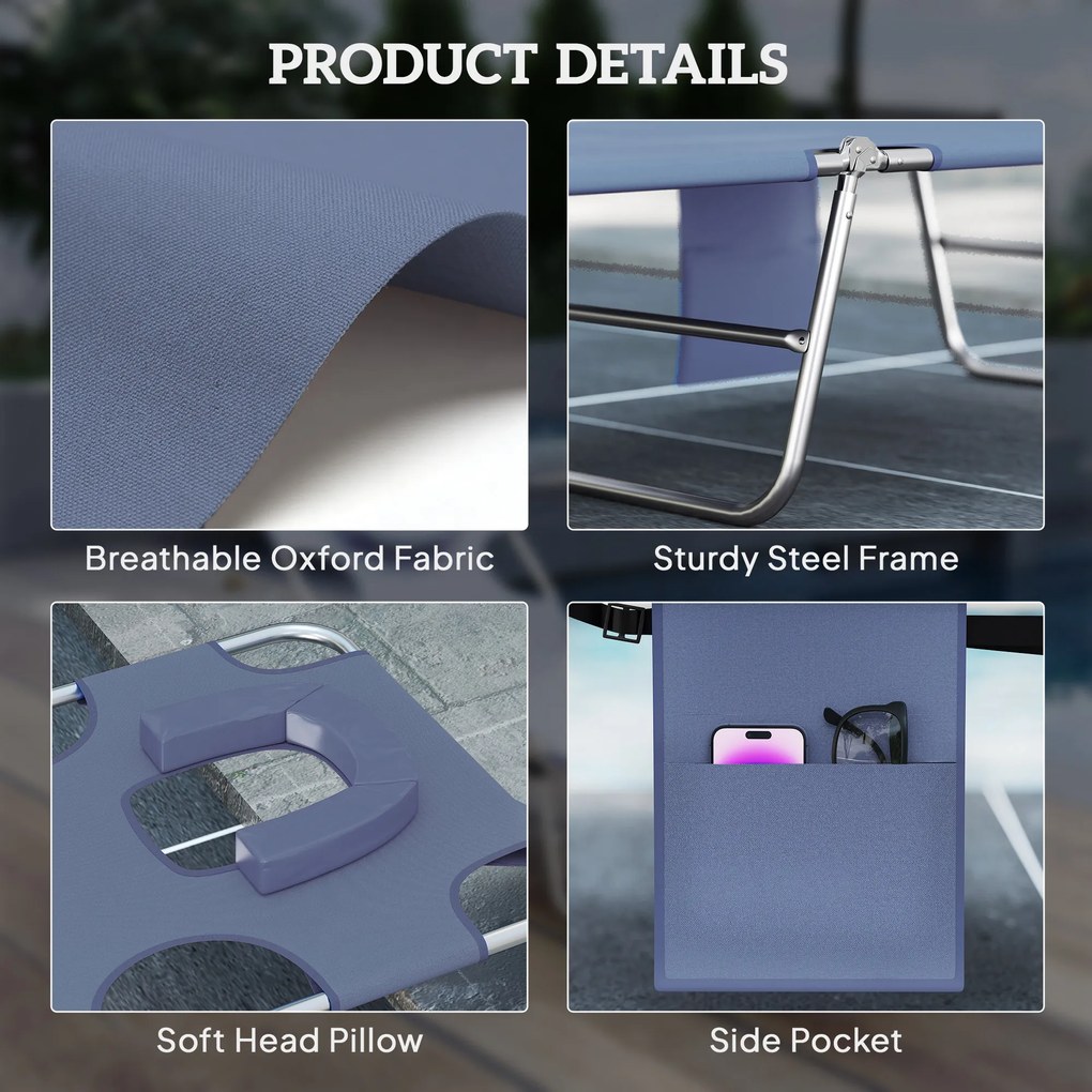 Outsunny Leżanka ogrodowa z wyściełanym otwarciem na twarz, leżanka masażowa na zewnątrz z boczną kieszenią, Tkanina, Metal, Szary