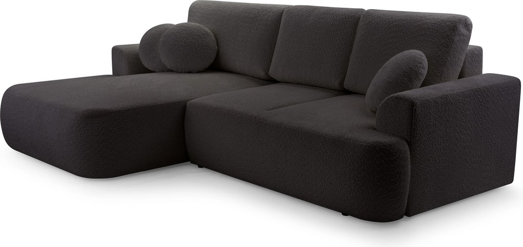 Masseno Narożnik FILO z funkcją spania i pojemnikiem na pościel Narozniki L, Rozkładana sofa - Czarny, CORAL 60