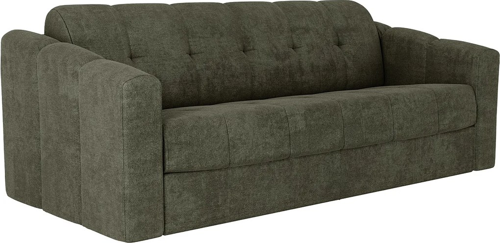 Kanapa 3-osobowa rozkładana z teksturowanej tkaniny w kolorze khaki - Powierzchnia spania 140 cm - Materac 14 cm - DARIELO