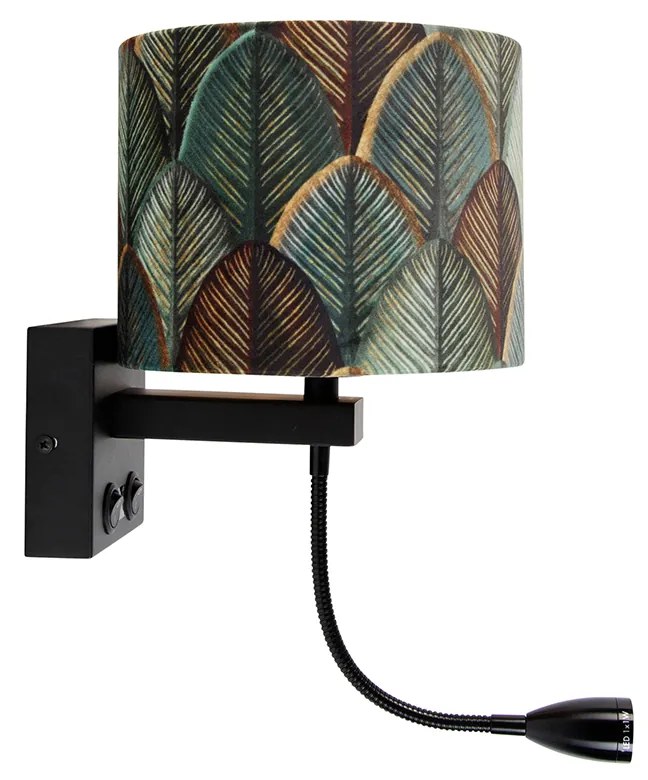 Lampa ścienna czarna z aksamitnym abażurem w kształcie liścia i złotym wnętrzem - Brescia Combi klasyczny/Antyczny Oswietlenie wewnetrzne