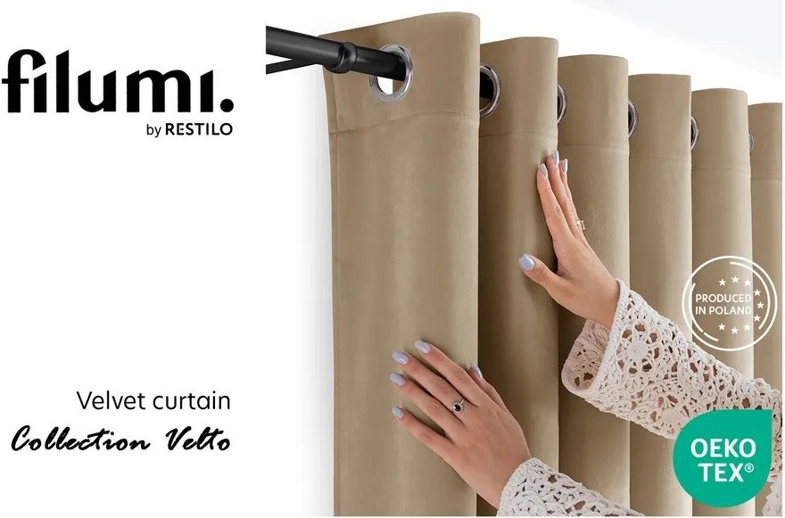 Beżowa aksamitna zasłona częściowo zaciemniająca (dimout) 400x270 cm Velto – Filumi