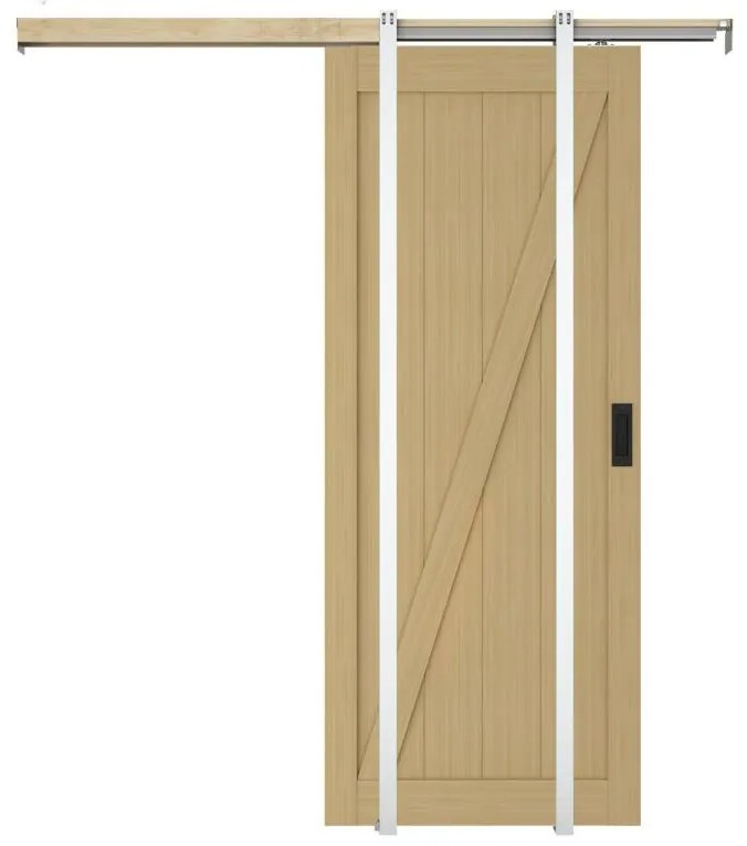 Drzwi przesuwne chowane w ścianie z drewna i MDF - Naturalny jasny - wys. 205 x szer. 63 cm - BALERMA