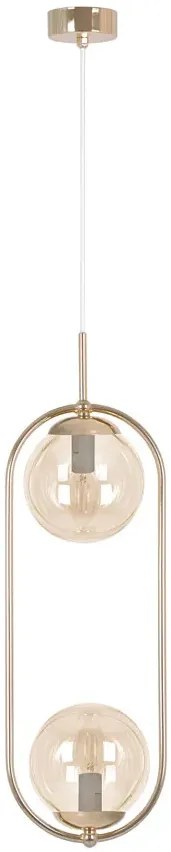 Lampa złota nad stół z 2 bursztynowymi kloszami M6-Z49
