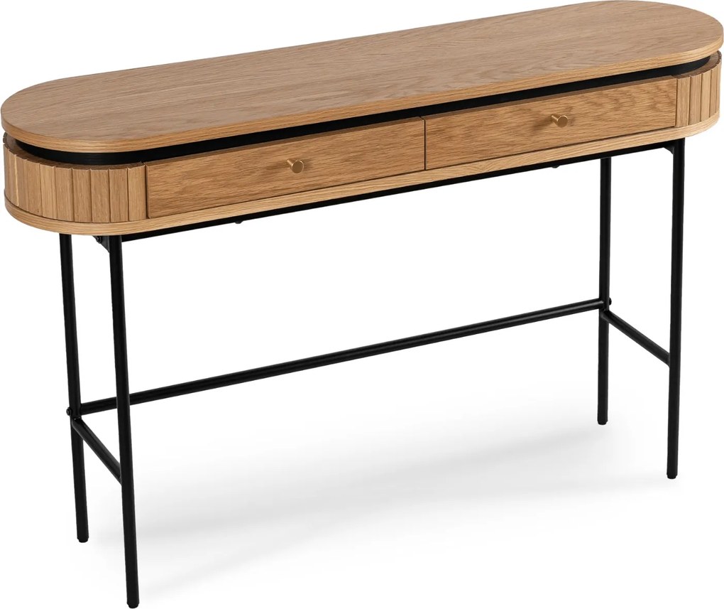 Owalna konsola z szufladami i ryflowanymi wstawkami Beck, dąb