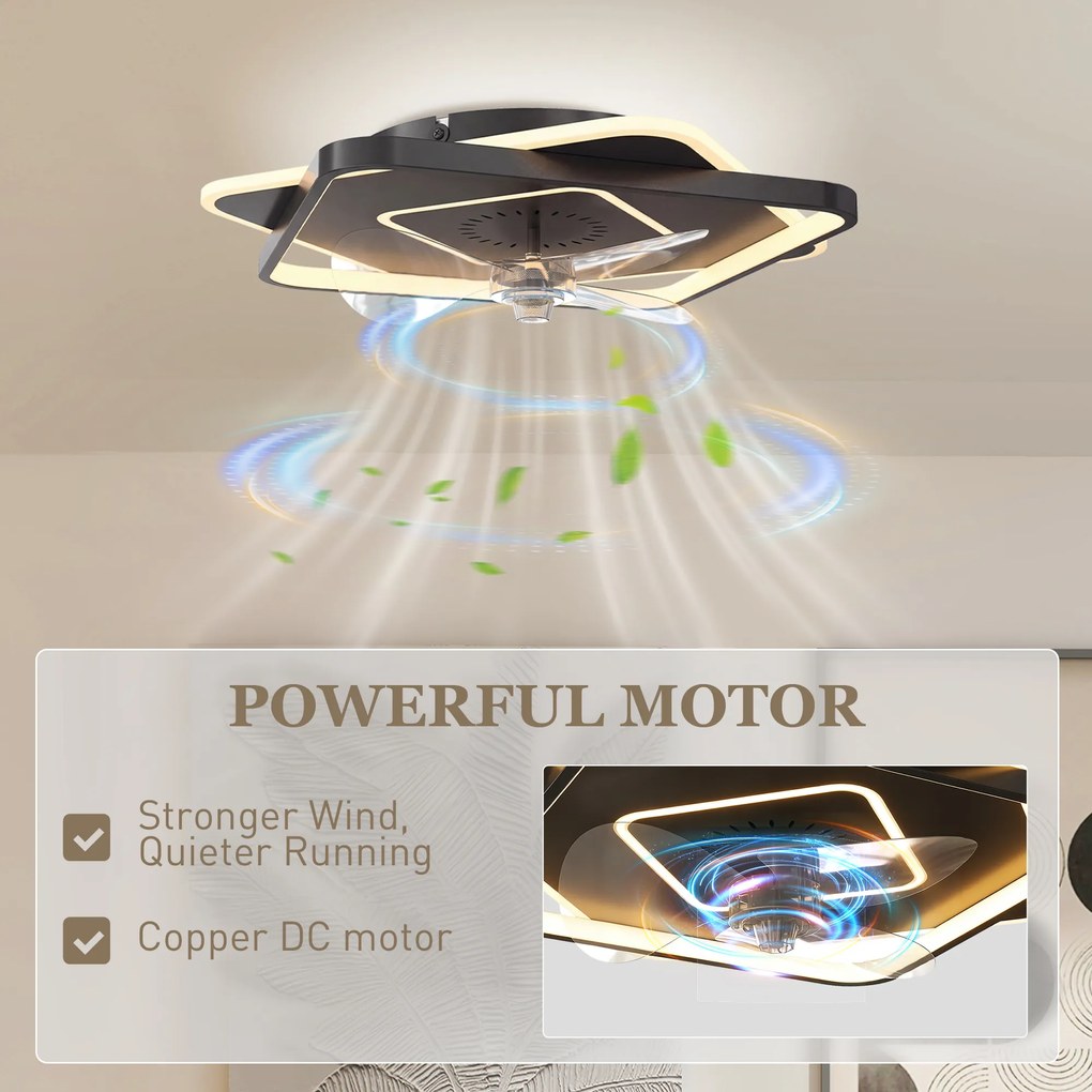 HOMCOM Wentylator sufitowy z oświetleniem i pilotem, LED wentylator sufitowy z 6 prędkościami, 3 temperatury barwowe | Aosom PL