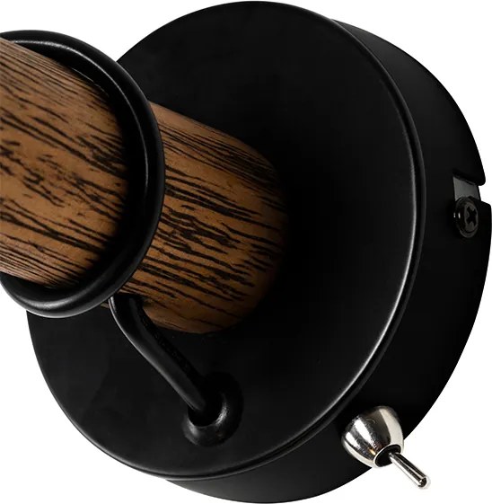 Rustykalna lampa ścienna czarna z drewnem - Stronk