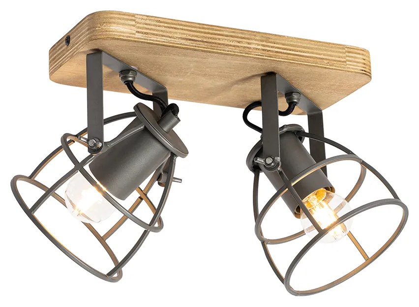Industrialny reflektor sufitowy ciemnoszary z drewnem regulowany 2-światła - Arthur