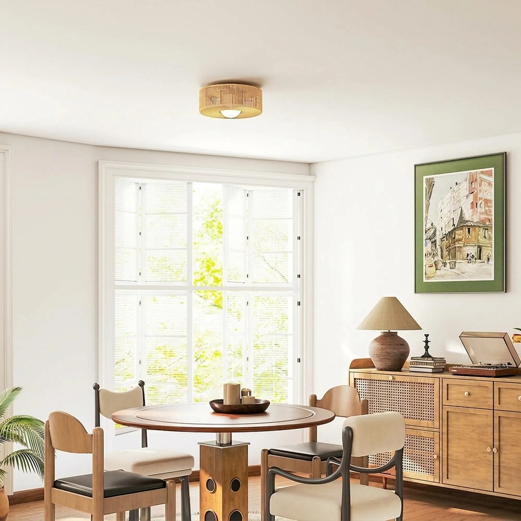 HOMCOM Lampa sufitowa, wisząca lampa boho z oprawką G9 LED, abażur ze sznurka konopnego okrągły