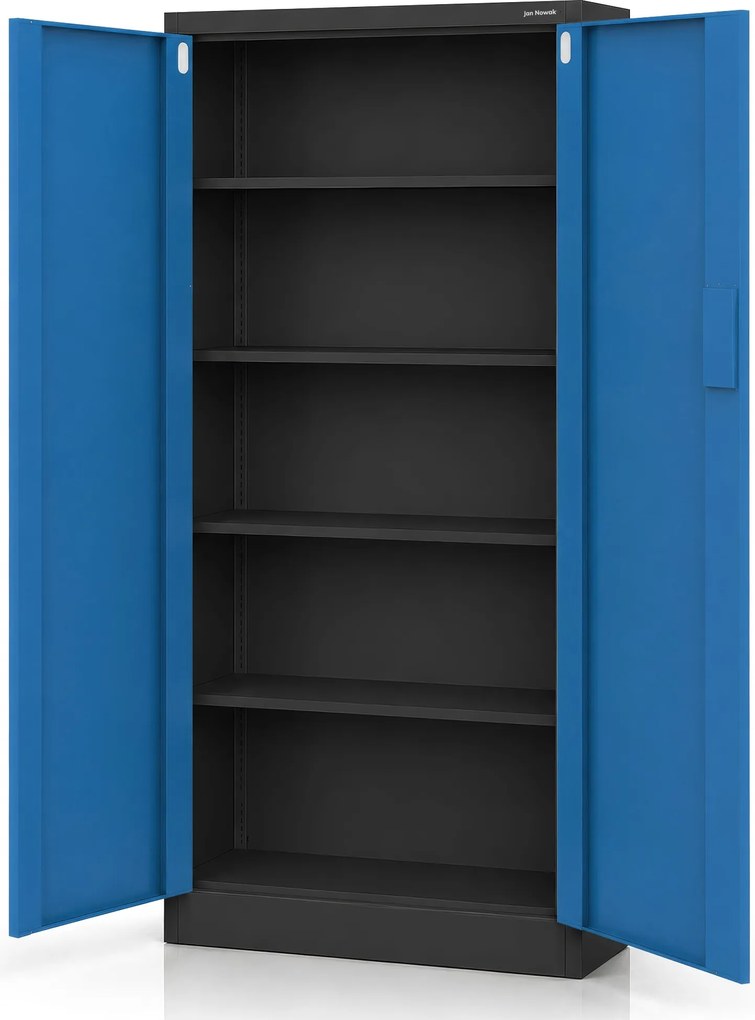 Biurowa szafa metalowa z zamkiem na szyfr antracytowo-niebieska: DANIEL, 900 x 1850 x 400 mm