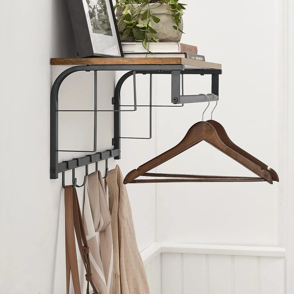 Wieszak ścienny HENRY, 66x30x27cm, czarna/brąz Vasagle