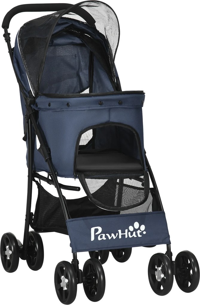 Outsunny Wózek dla Psa Składany 1 Koszyk Poduszka Kieszeń Granatowy | Aosom PL