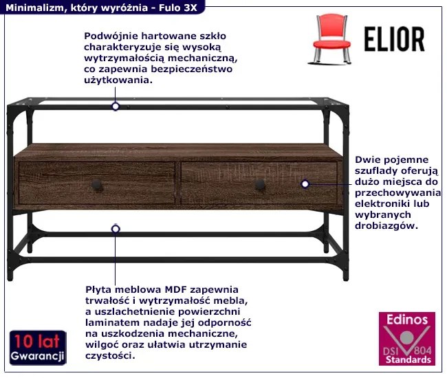 Szafka ze szklanym blatem pod telewizor brązowy dąb - Fulo 3X