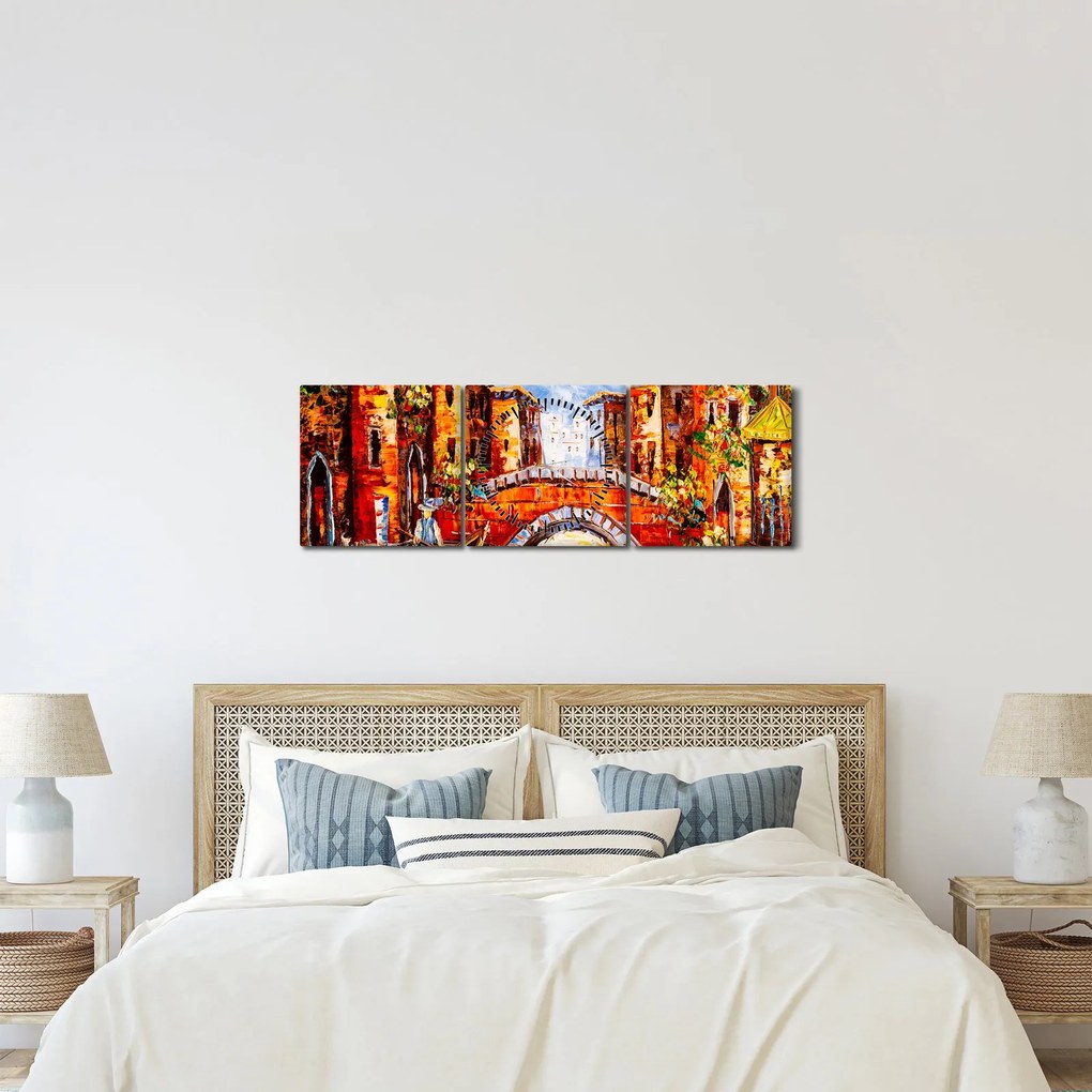 Obraz - Obraz olejny przedstawiający miasto III. (z zegarem) (90x30 cm)