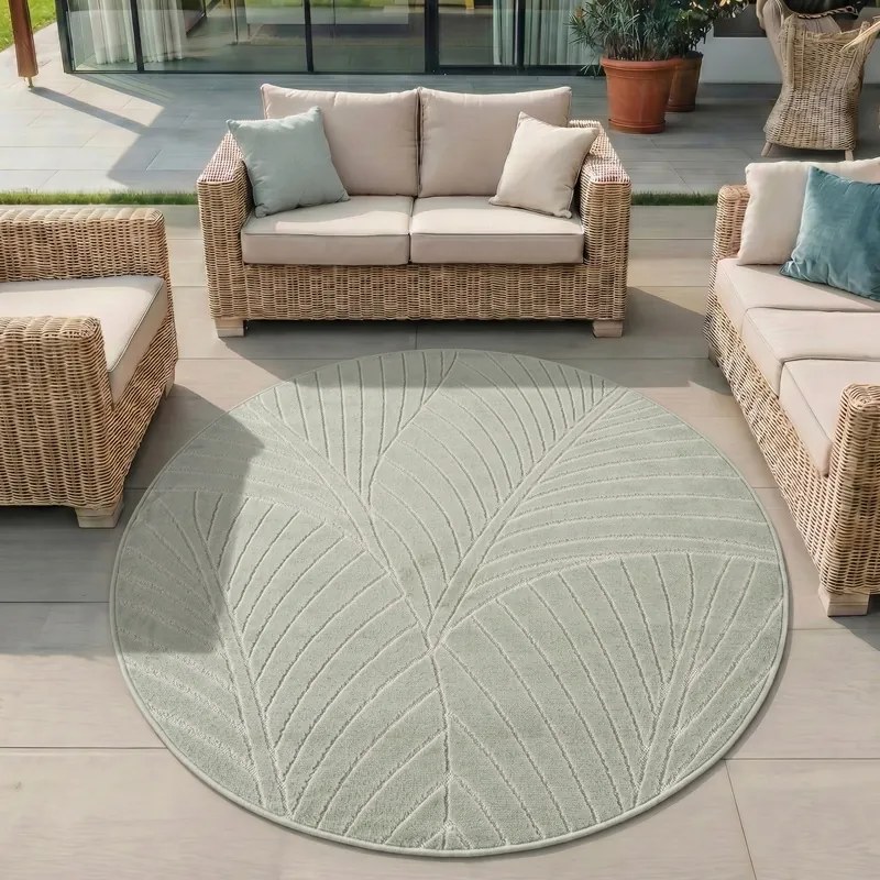Dywan uniwersalny Nova 3D Motyw Roślinny oliwkowy koło 80 cm x 80 cm