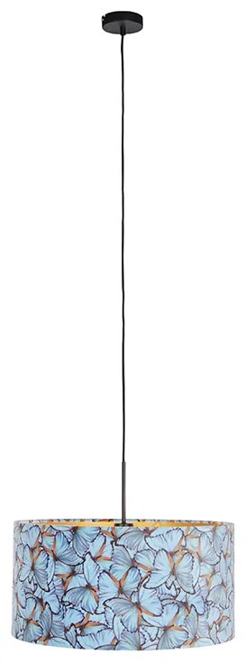 Lampa wisząca z abażurem z weluru z motylami w kolorze złotym 50 cm - Combi klasyczny/Antyczny Oswietlenie wewnetrzne