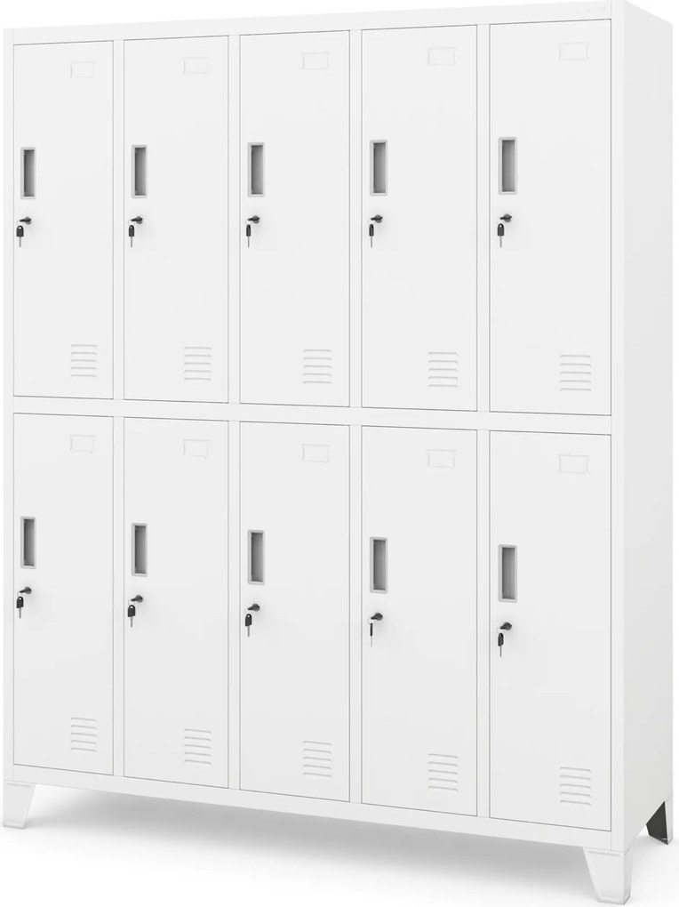 Metalowa szatnia 10-skrytkowa Bartek 136x45x172 cm, biała