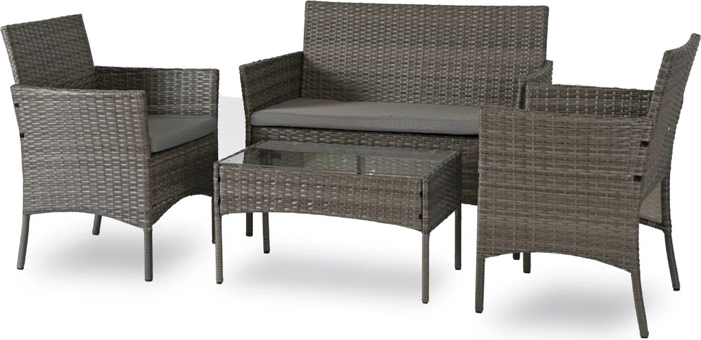 Zestaw Mebli Ogrodowych MISSISIPI Szary Sofa Krzesła Stolik Tarasowy Technorattan Nowoczesne