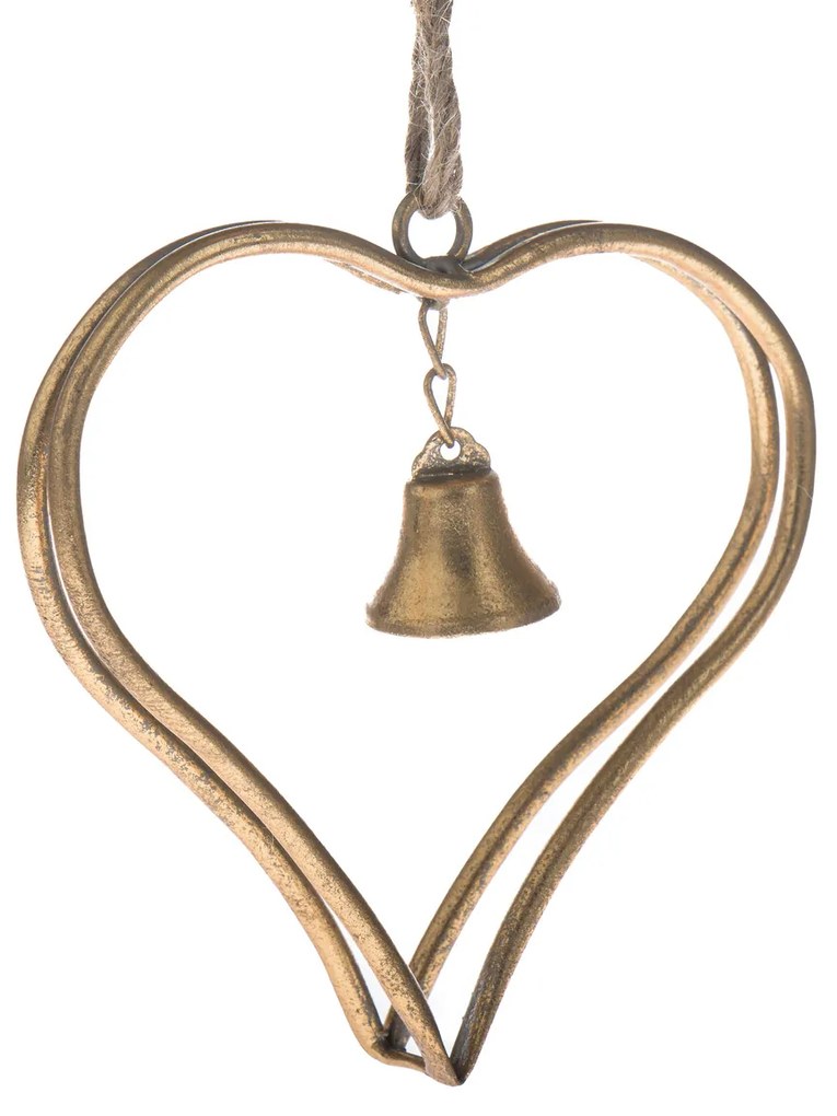 Metalowe serce wiszące z dzwonkiem Christmas Gold, 16,5 cm