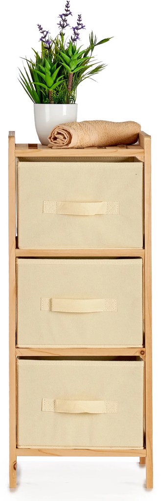 Drewniany regał COMFY PLACES z materiałowymi szufladami, 70 x 29,5 x 29 cm