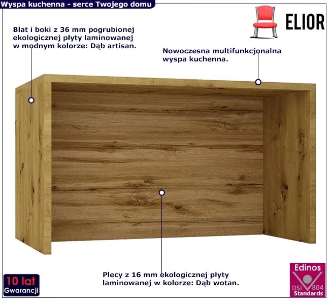 Wyspa kuchenna dąb artisan + dąb wotan Rimoso