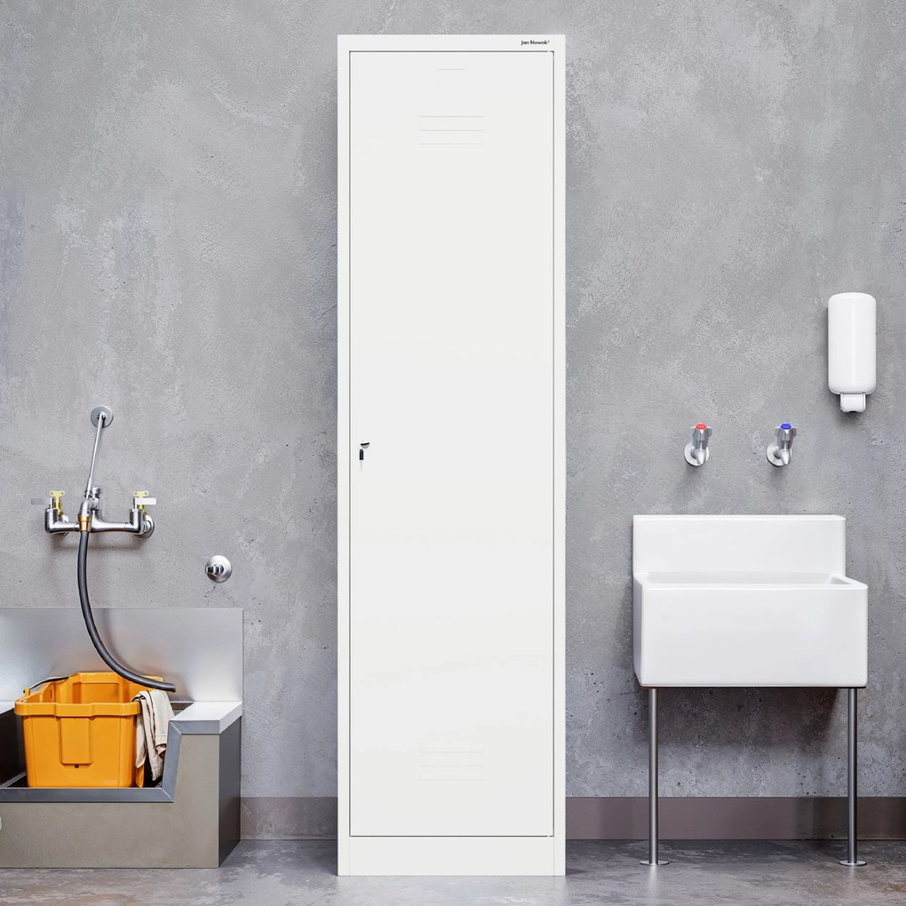 Metalowa szafa gospodarcza AGNES, 500 x 1850 x 500 mm, biała