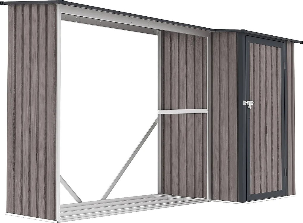 Wiata na drewno opałowe z metalu z miejscem do przechowywania ze stali galwanizowanej 3,49 m3 – 2 stery drewna – 282 × 109 × 168 cm (dł. × szer. × wys.) – DORWOOD
