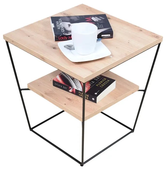 Loftowy stolik kawowy z półką dąb artisan T9-P71